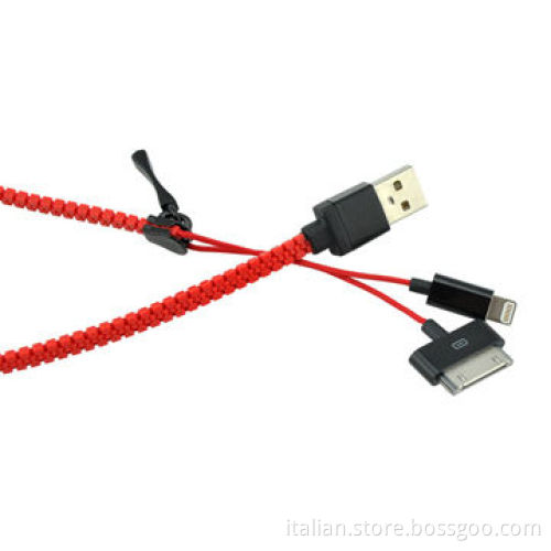 Zipper style 2-in-1multifunction charging &sync data USB cable for iPhone/Samsung/Android